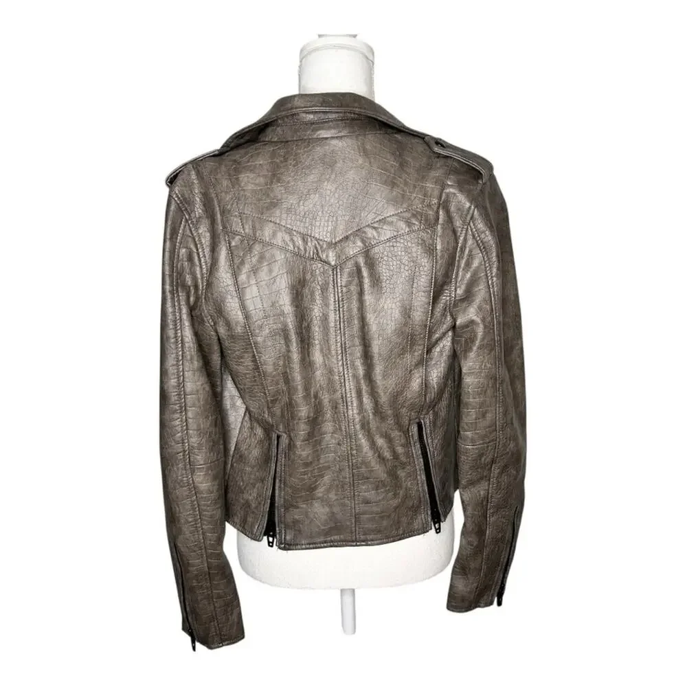 BlankNYC Croc Embossed Faux Leather Jacket Small